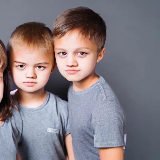 Prompt: one girl and three boys, they are siblings, black background, highly detailed 4 k photography