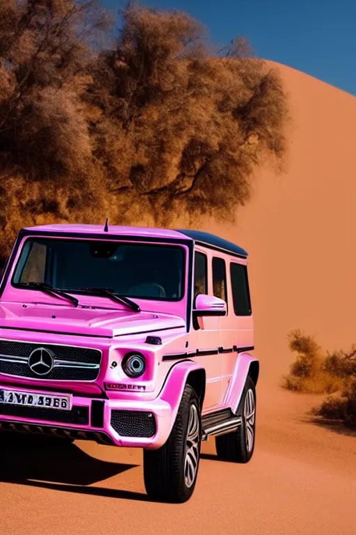 Photo of a pink Mercedes-Benz G63 in the desert, wide | Stable ...