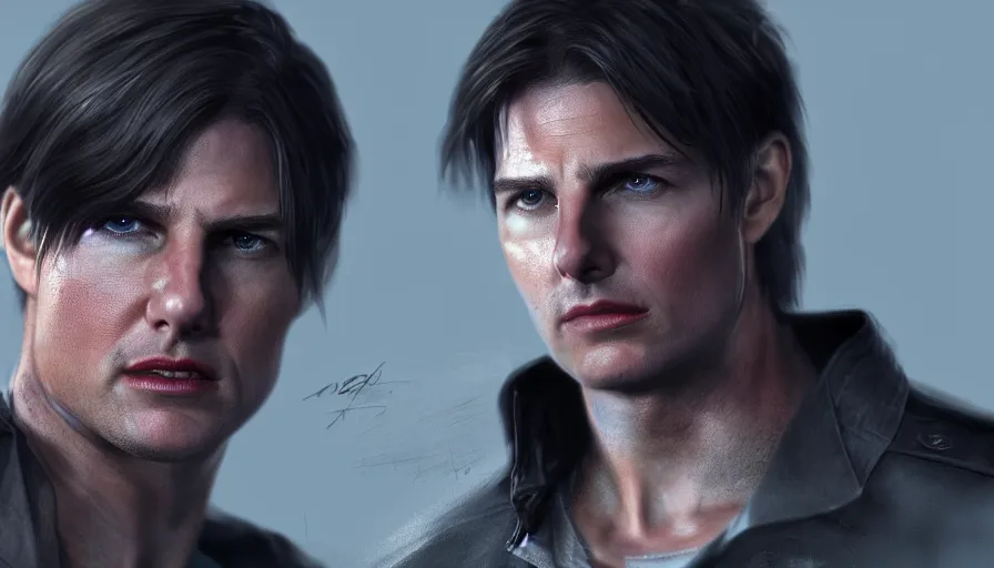 Prompt: Tom Cruise is Leon Kennedy in Resident Evil 2 Remake, hyperdetailed, artstation, cgsociety, 8k