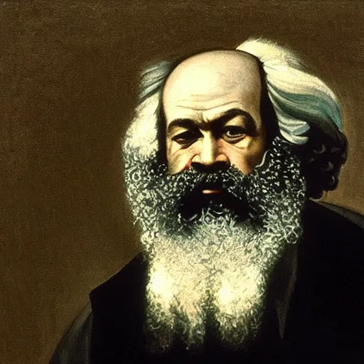 Image similar to karl marx has problems in a dark painting by Caravaggio