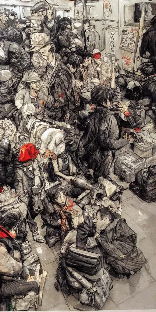 Image similar to oil painting scene from subway station by kim jung gi