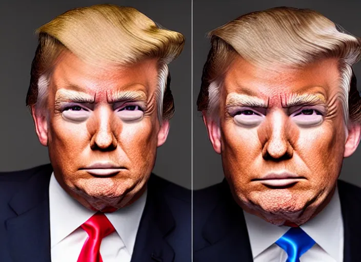 Prompt: portrait headshot of donald trump, with a trendy hairstyle, shaved side burns fauxhawk, soft studio lighting