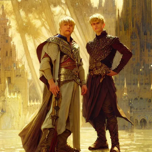 Prompt: arthur pendragon and merlin. focus on their faces. highly detailed painting by gaston bussiere, craig mullins, j. c. leyendecker, alphonse mucha, greg rutkowski, 8 k