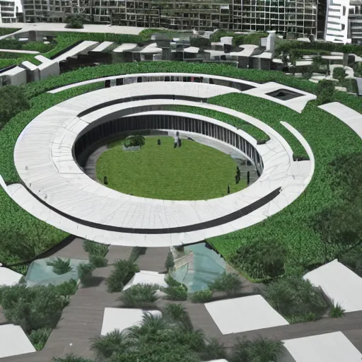 Prompt: top down view of a plaza designed by oscar niemeyer, concept art