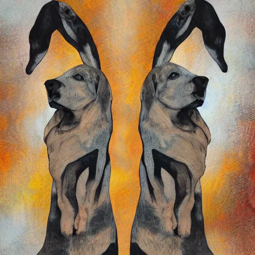 Prompt: artwork of a two - headed dog, abstract artwork long style shot