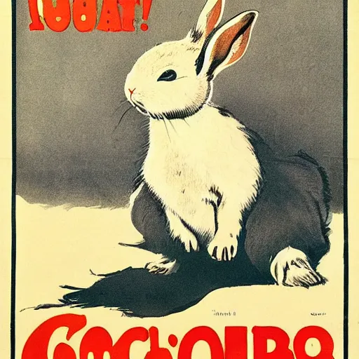 Image similar to a rabbit, propaganda poster, 1 9 1 0 s