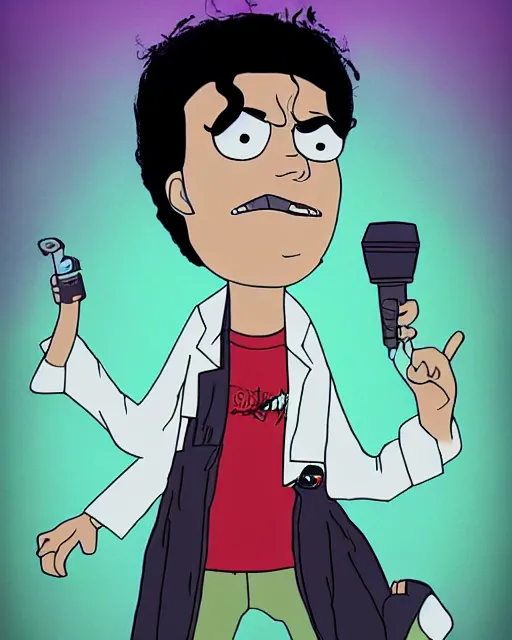 Image similar to portrait of michael jackson in the style of justin roiland. cinematic lighting. style of rick & morty. photographic, photography. by justin roiland