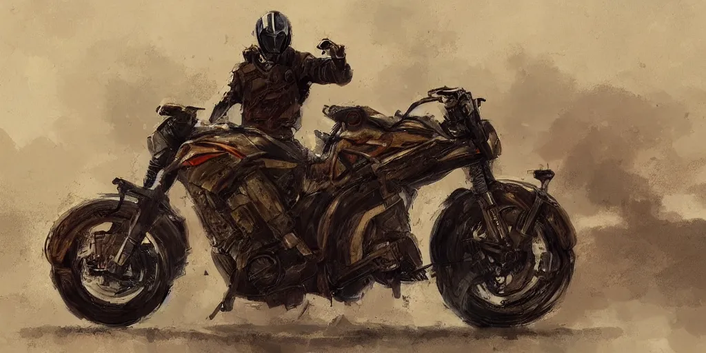 Image similar to a painting of a motorcycle trending on artstation in the style of greg rutkowski and akira