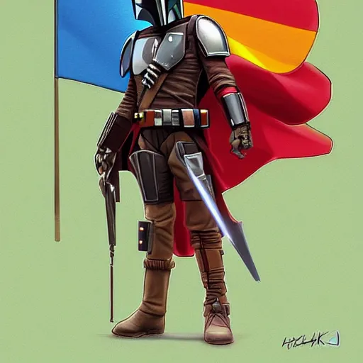 Image similar to the mandalorian wearing a pride flag cape by ilya kuvshinov katsuhiro otomo