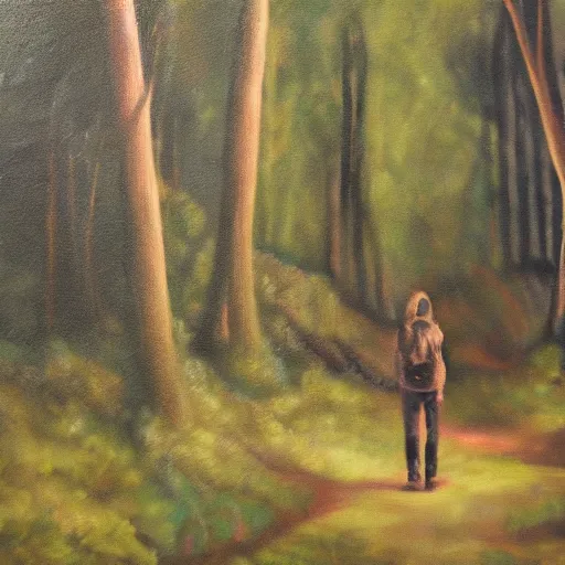 Image similar to Wanderer in the dark forest, oil on canvas