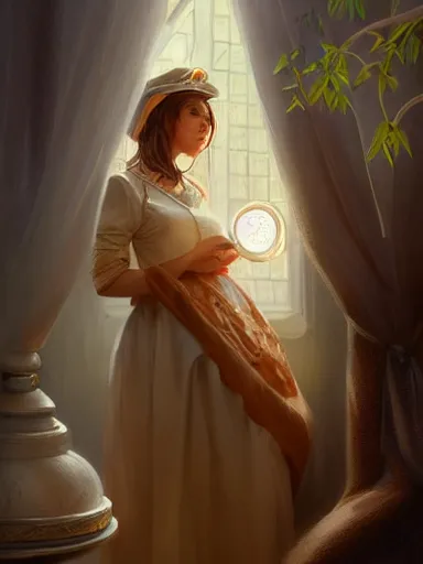 Prompt: a beautiful woman old world nurse, lovelly, acceptance and respect for feelings. intricate, elegant, highly detailed, digital painting, artstation, concept art, sharp focus, illustration, by justin gerard and artgerm, 8 k