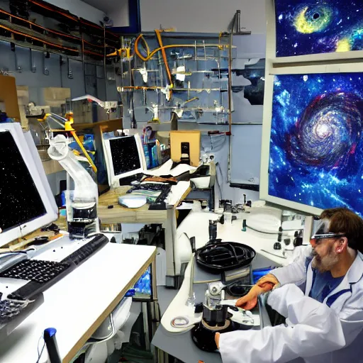 Prompt: scientists creating the universe in a lab, ultra realistic, intricate details, highly accurate, studio, vibrant colors