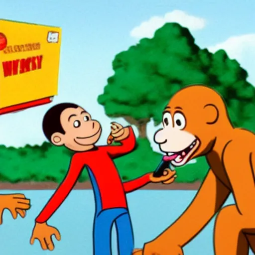 Prompt: curious george smoking crack