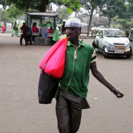 Image similar to thief carrying bag of money in the style of john muafangejo