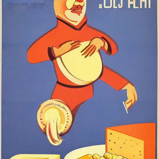 Prompt: a soviet propaganda poster about cheese, the hero of the proletariat