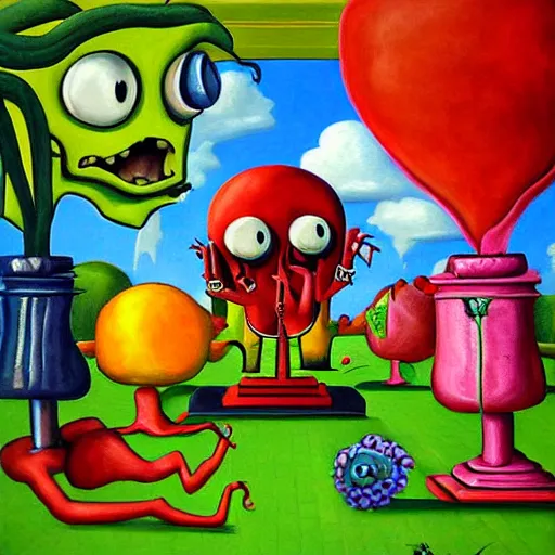 Image similar to surrealism painting of love by plants vs zombies