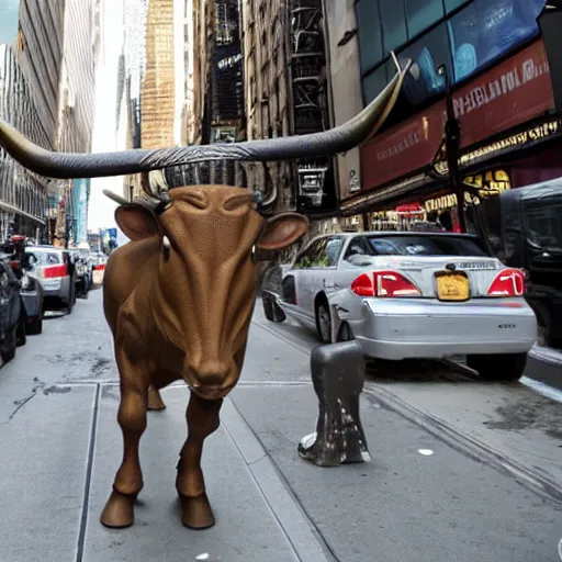 Prompt: a minotaur is loose in new york city