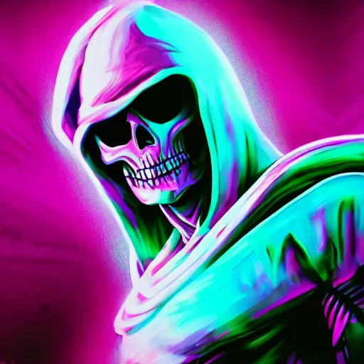 Image similar to skeletor cbum, portrait, vaporwave, synthwave, neon, vector graphics, cinematic, volumetric lighting, f 8 aperture, cinematic eastman 5 3 8 4 film