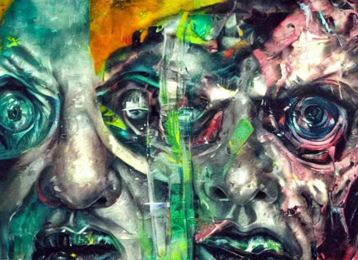 Image similar to a still from an occult horror movie by dario argento, alejandro jodorowsky and kenneth anger, close - up : : oil painting by adrian ghenie