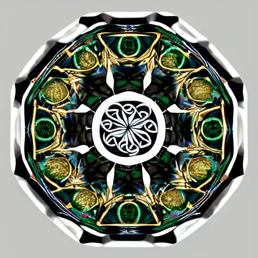 Image similar to ornate twisting three dimensional multilayered celtic pattern vortex inside a hexagonal shape, intricate detail, complex, jade, gold, silver, obsidian