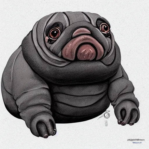 Image similar to A tardigrade with the eyes and mouth of a pug, national geographic-file-photograph, paywall-content, premium-award-winning, trending on artstation