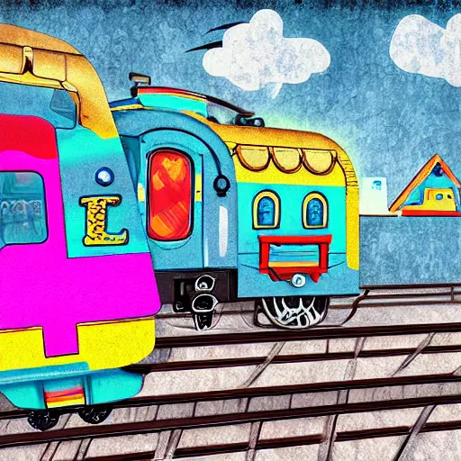 Prompt: word people color happy fun train bird death, photorealistic digital art