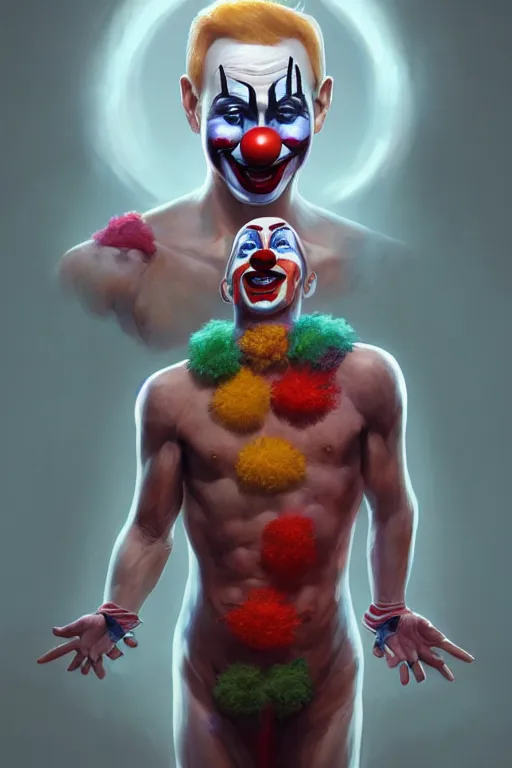 Prompt: Putin wearing Clown Makeup, anatomy, only two hands, highly detailed, digital painting, artstation, concept art, smooth, sharp focus, illustration, Unreal Engine 5, 8K, art by art by artgerm and greg rutkowski and edgar maxence