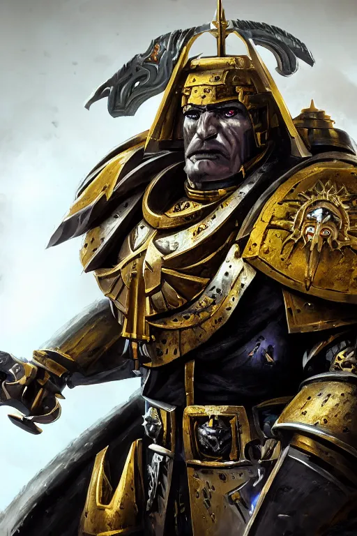 Image similar to armor portrait heros warhammer 4 0 k horus heresy fanart - the primarchs emperor by johannes helgeson animated with vfx concept artist & illustrator global illumination ray tracing hdr fanart arstation zbrush central hardmesh 8 k octane renderer comics stylized