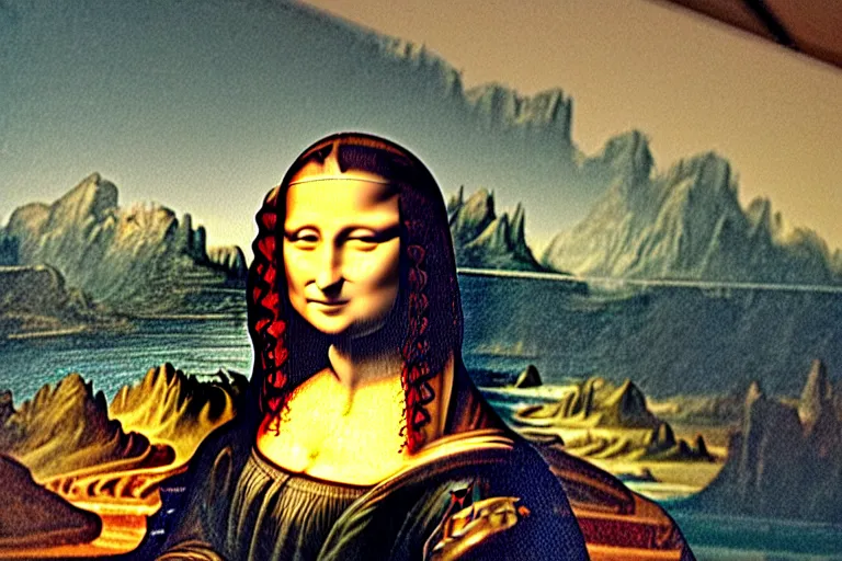 Prompt: mona lisa back view, ultra realistic!!!, clear weather, golden hour, sharp focus