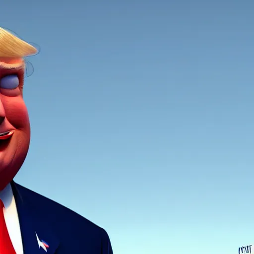 Image similar to still of a cute, smiling donald trump, from the new pixar movie, dynamic lighting, cgsociety