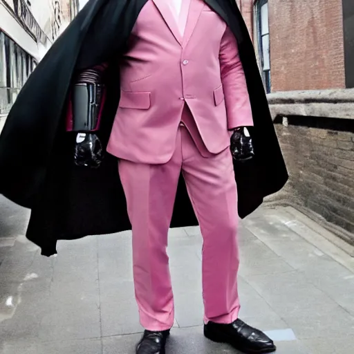 Prompt: Darth Vader in a pink suit