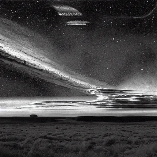 Image similar to a black and white sci - fi landscape by anselm adams