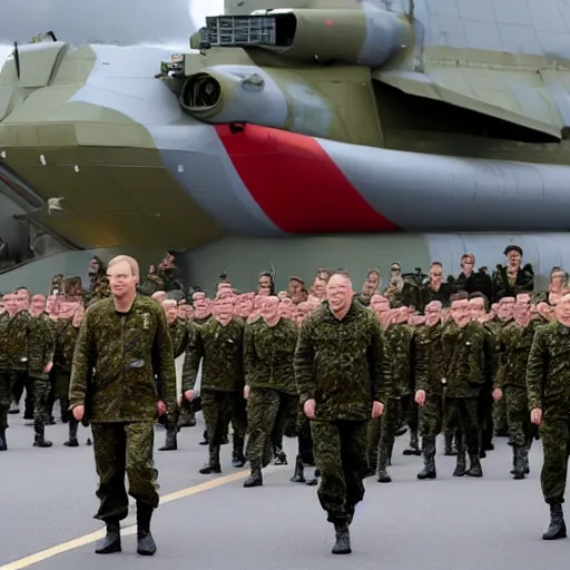 Image similar to russian army invading the world with vladimir putin in front