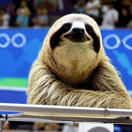 Image similar to a sloth, in a 1 0 0 m race against animals, at the tokyo olympics, with animals in the audience, in painting form