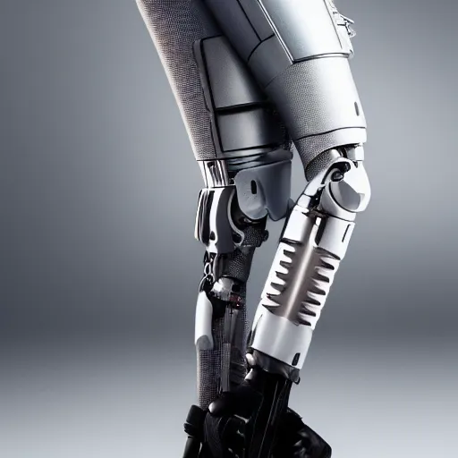 Prompt: full body portrait of Margot Robbie as a cyborg with robotic prosthetic arms and legs, 4k, hyperdetailed, photorealist, DSLR photograph