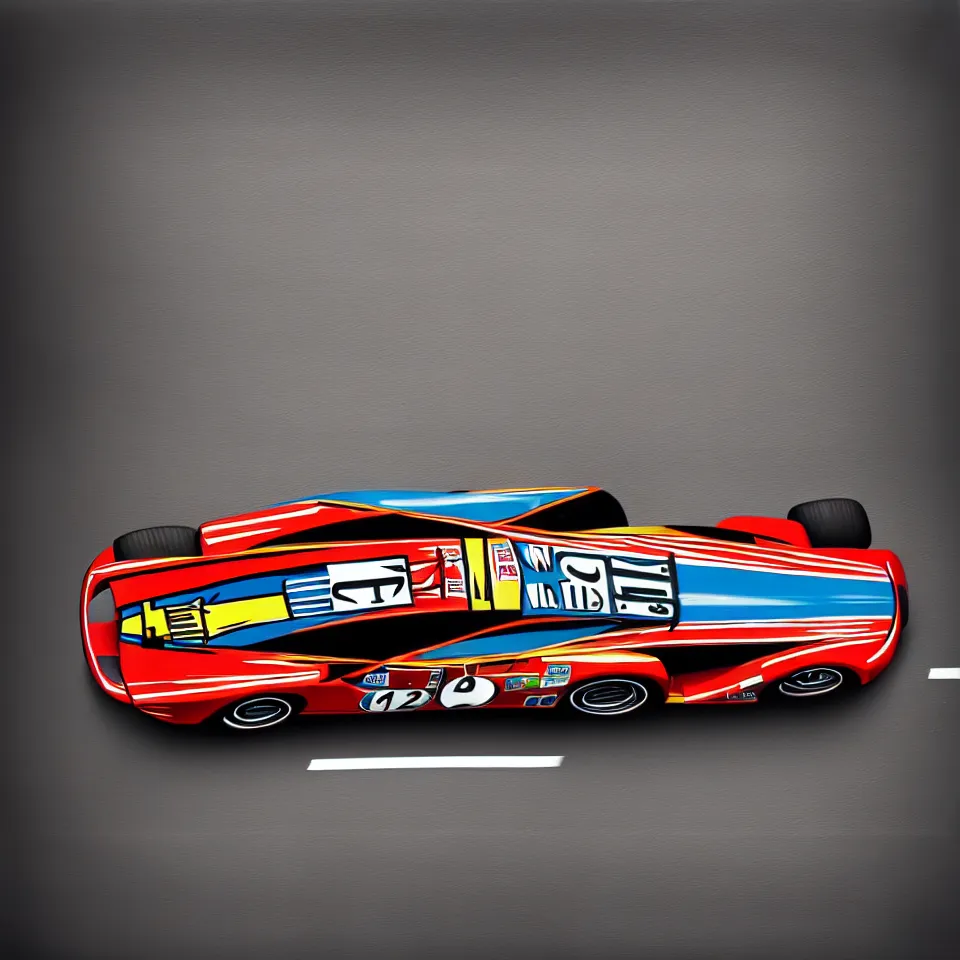 Image similar to top view of a oil painting car racing poster