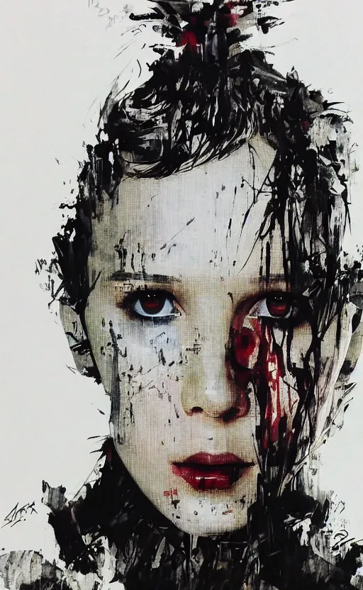 Prompt: Portrait of Millie Bobby Brown by Yoji Shinkawa