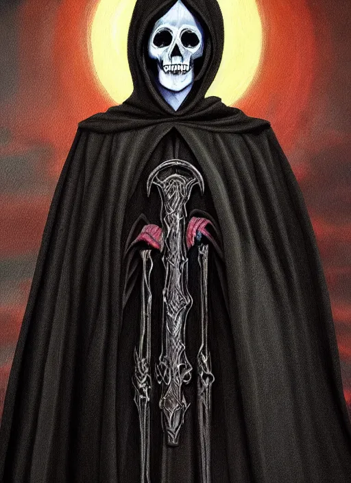Prompt: ultradetailed painting of the necromancer, wearing a black cloak, crisp