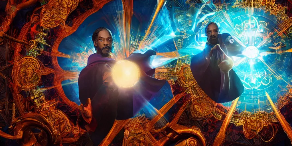 Image similar to snoop dogg doctor strange, refractions, highly detailed, environmental light, cinematic by francis tneh