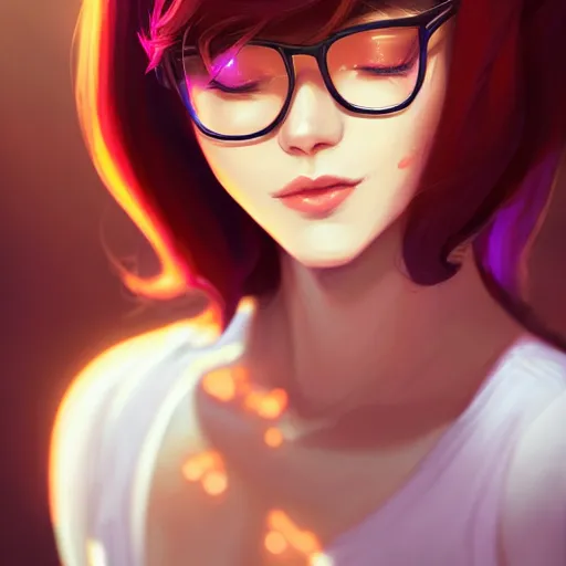 Image similar to a portrait of a beautiful velma, art by lois van baarle and loish and ross tran and rossdraws and sam yang and samdoesarts and artgerm and saruei, digital art, highly detailed, intricate, sharp focus, trending on artstation hq, deviantart, unreal engine 5, 4 k uhd image