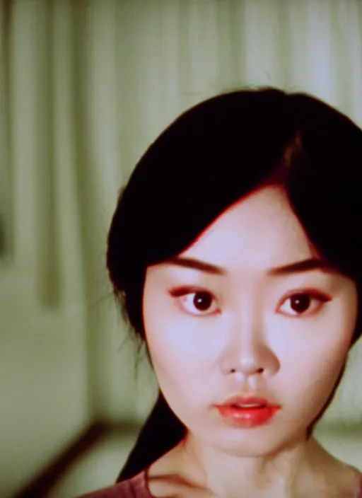 Image similar to a close up portrait film still of a 2 1 year old vietnamese actress from a year nineteen - seventy - two italian giallo film about furbys.