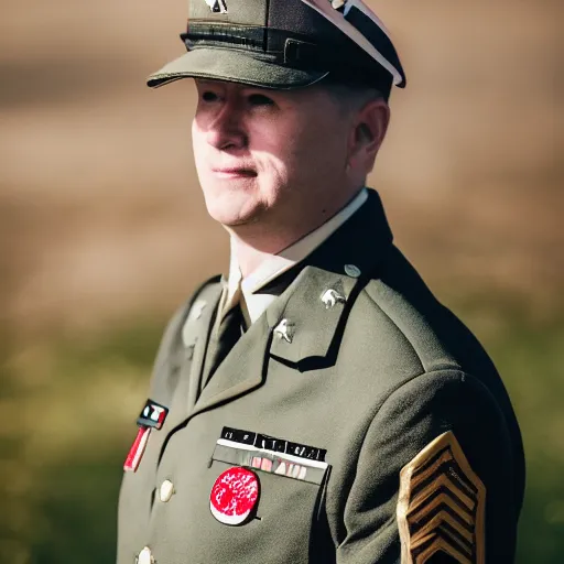 Image similar to a Fox dressed in a modern American general uniform, 85mm f/1.4