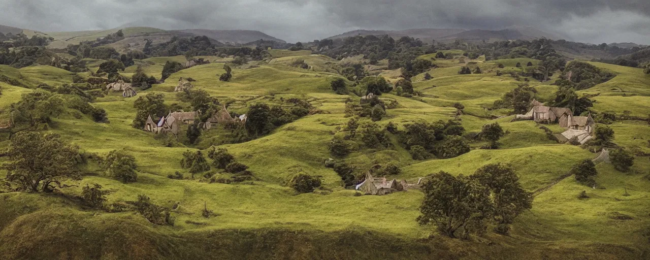 Image similar to a highly detailed photograph of The Shire