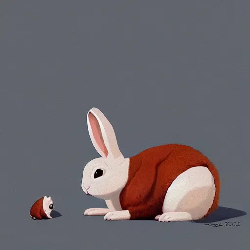 Prompt: goro fujita illustration of a cute bunny, it has two big ears, a small body, two eyes, two hands and two feet