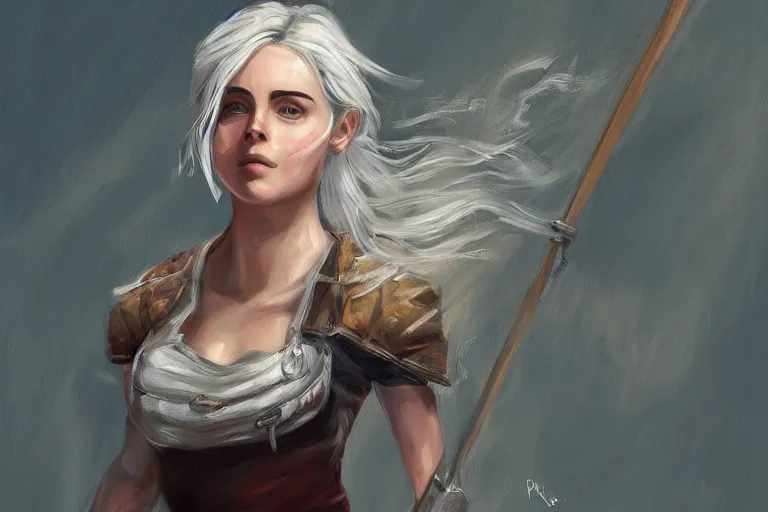 Image similar to Ciri skateboarding, expressive oil painting, digital art