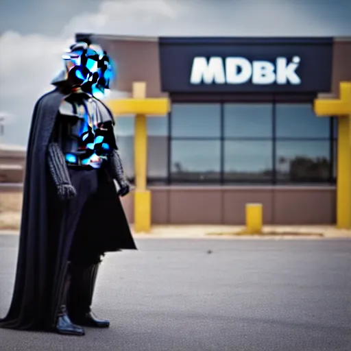 Prompt: darth vader working at mcdonalds drive thru, mcdonalds drive thru, XF IQ4, 150MP, 50mm, F1.4, ISO 200, 1/160s, natural light, Adobe Photoshop, Adobe Lightroom, photolab, Affinity Photo, PhotoDirector 365