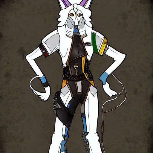 Prompt: White anubian anthropomorphic jackal, wearing a space pirate uniform, futuristic setting, digital art