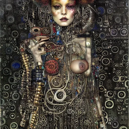 Prompt: depraved cybernetic deities trapped in circuitry, intricate detail, klimt, royo, whealan,