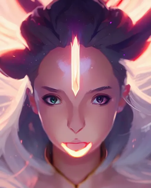 Prompt: lux from league of legends, detailed perfect face, exquisite details, fire magic, mid view, design on a white background, by studio muti, greg rutkowski makoto shinkai takashi takeuch studio ghibli