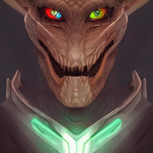 Image similar to Cyborg dragon portrait, artstation